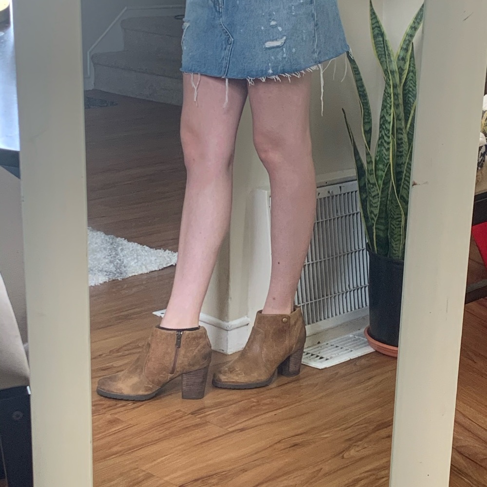 Clark’s distressed camel leather heeled booties